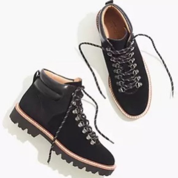 Madewell NWT CityWalk Lug Sole Black Suede Leather Boots 7M - Picture 2 of 14